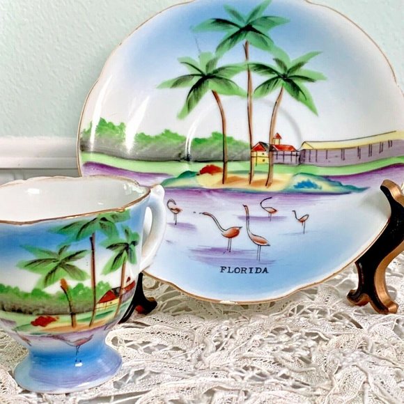 Other - Flamingo Mini Tea Cup Saucer Vintage Florida Souvenir